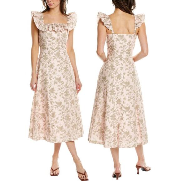 Elie Tahari Wallpaper Print Off-The-Shoulder A-Line Midi Dress Pink Womens US 10
